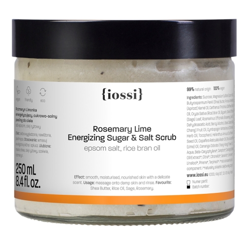 Rozmaryn Limonka. Energetyzujący, cukrowo-solny peeling do ciała. Sól epsom, olej ryżowy / 250ml